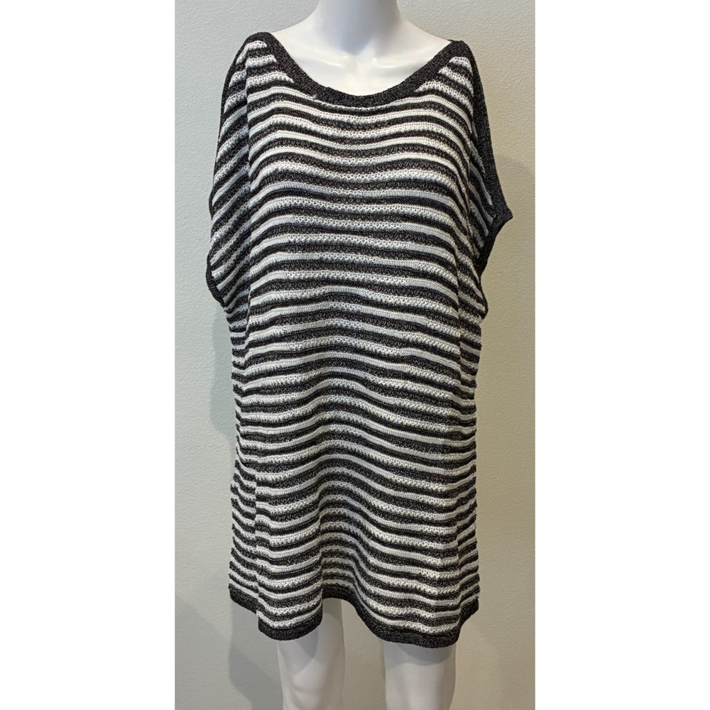Coldwater Creek Womens Sleeveless Knit Striped Sweater Size 2X Black Lagenlook - Picture 1 of 11